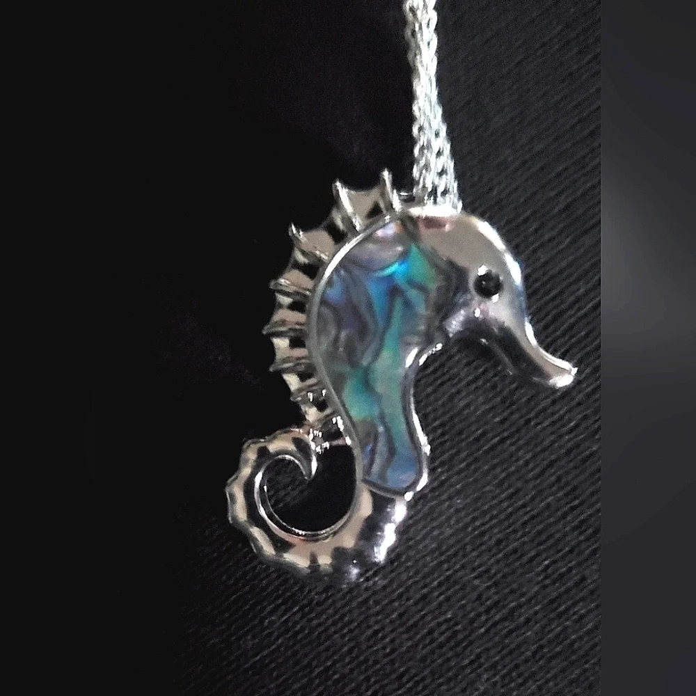 Abalone Shell Seahorse Necklace Brass Stainless Steel